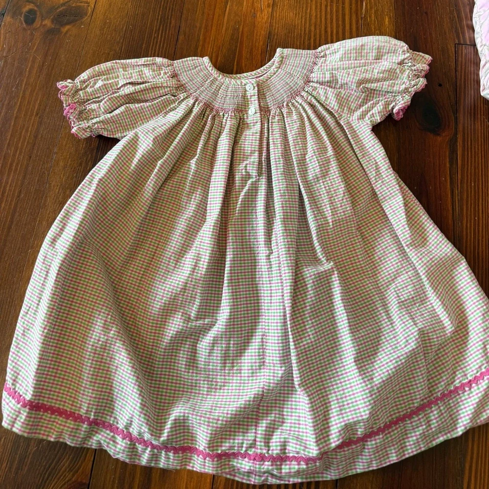 Southern Smocked Company Gingham Baby Easter Dress with Bow Embroidery - Picture 4 of 4